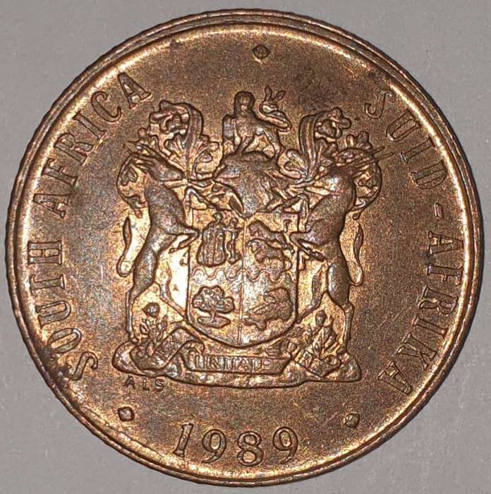1989 - 2 CENT COIN (TWO CENT COIN) - RSA - BRONZE - KM#83 - BILINGUAL LEGEND - WILDEBEEST